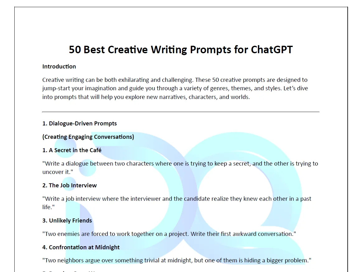 50 Best Creative Writing Prompts for ChatGPT 2 50 Best Creative Writing Prompts for ChatGPT