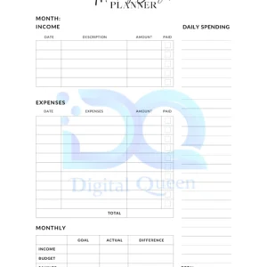 Affordable Digital Products – Instant Downloads 6 Printable Monthly Budget Planner