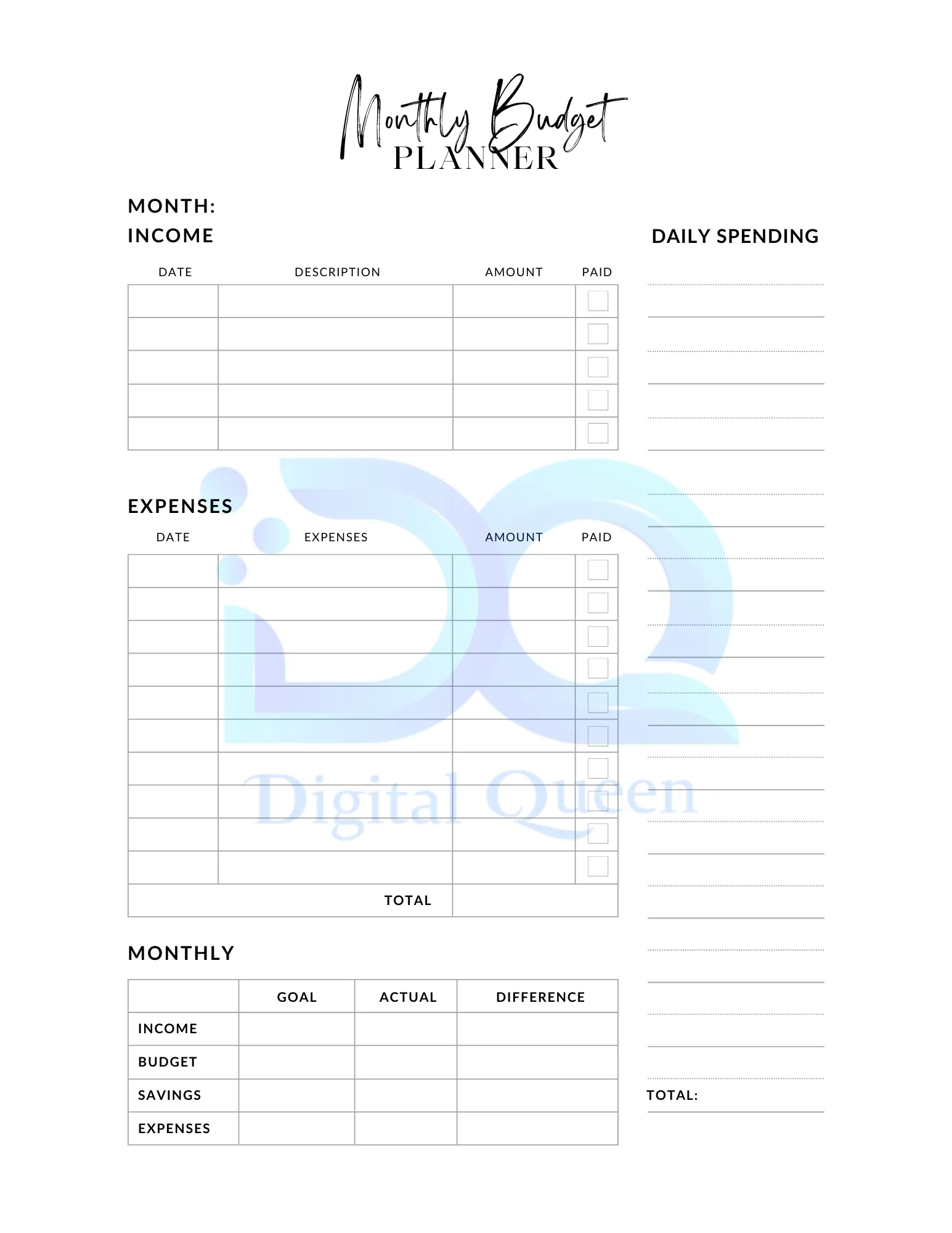 Clean and Simple Printable Monthly Budget Planner 1 Printable Monthly Budget Planner